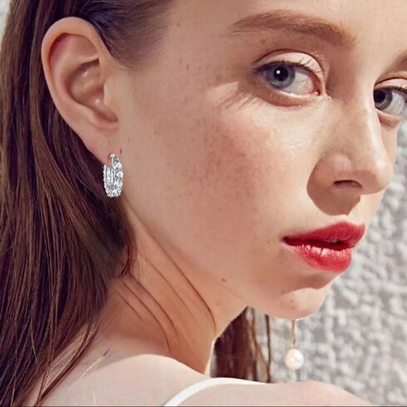 💎020💎 New 925 Sterling Silver Plated Round Diamond Hoop Earrings - Picture 7 of 13